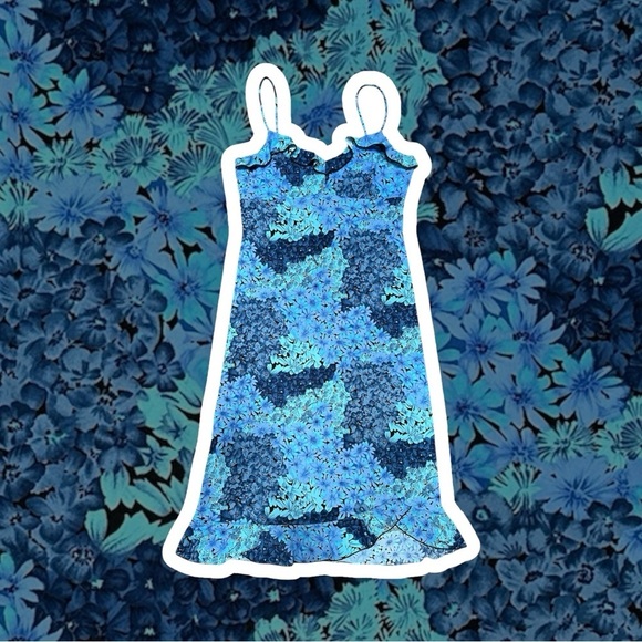 La Belle Dresses & Skirts - Vintage 90s/Y2K La Belle Blue Floral Ruffle/Lettuce Hem Sundress Women’s M USA